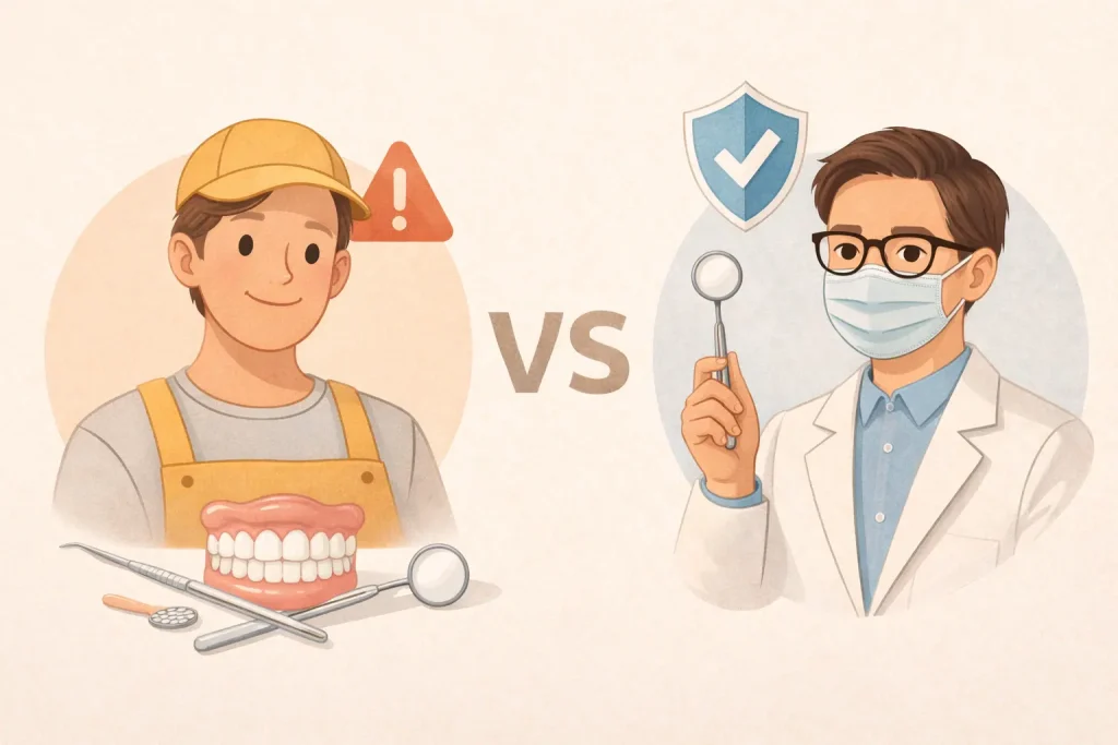 Ketahui beda tukang gigi vs dokter gigi, risikonya, dan cara memilih perawatan gigi yang lebih aman di klinik dengan dokter berlisensi